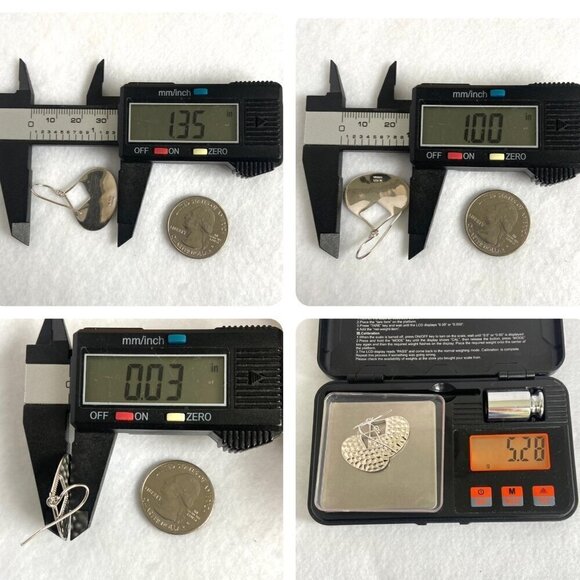 Sterling Silver 925 Teardrop Disc Hammered Dangle Drop Earrings - Picture 9 of 16